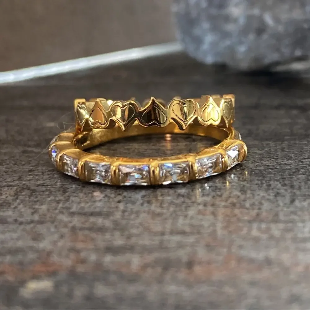 NEW Ring Of Hearts Gold & Rhinestone Ring Set